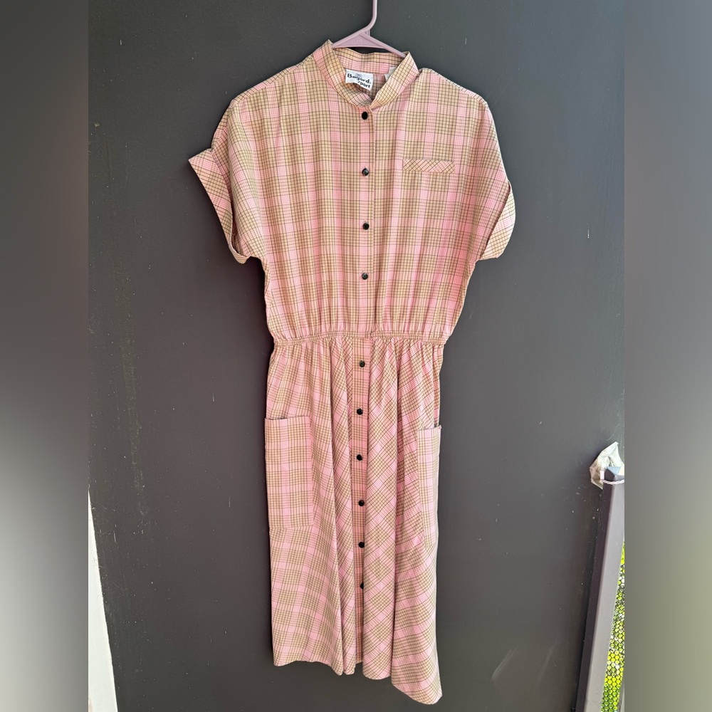 Vintage Bayard Sport  pink and green striped shirt dress size 12